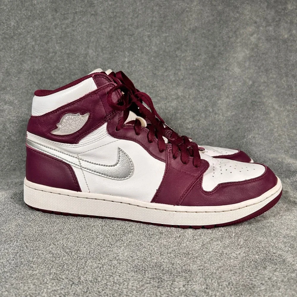 Nike Air Jordan 1 Golf Shoes High Bordeaux Burgundy Red White Silver Mens 13